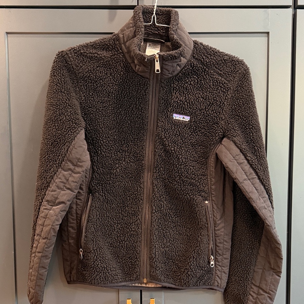 Patagonia Black Sherpa Fleece Jacket with Quilted Panels